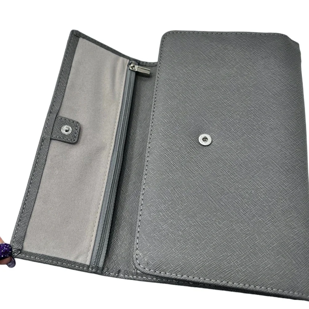 CASE ELEGANCE GRAY SAFFIANO LEATHER TRAVEL JEWELRY ORGANIZER WALLET CASE NWOT